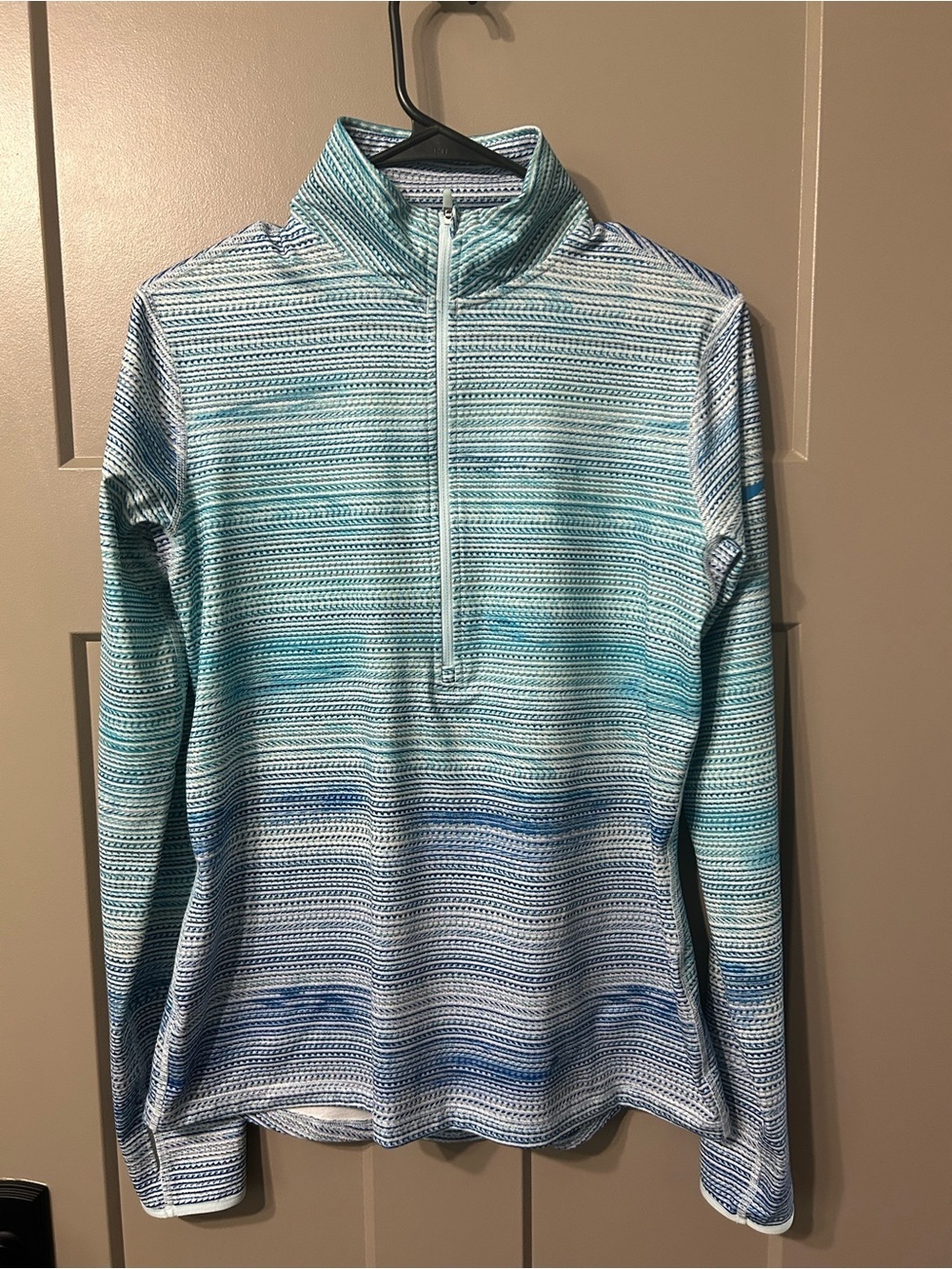 Nike Dri Fit Blue and Aqua Striped Quarter-Zip Pullover